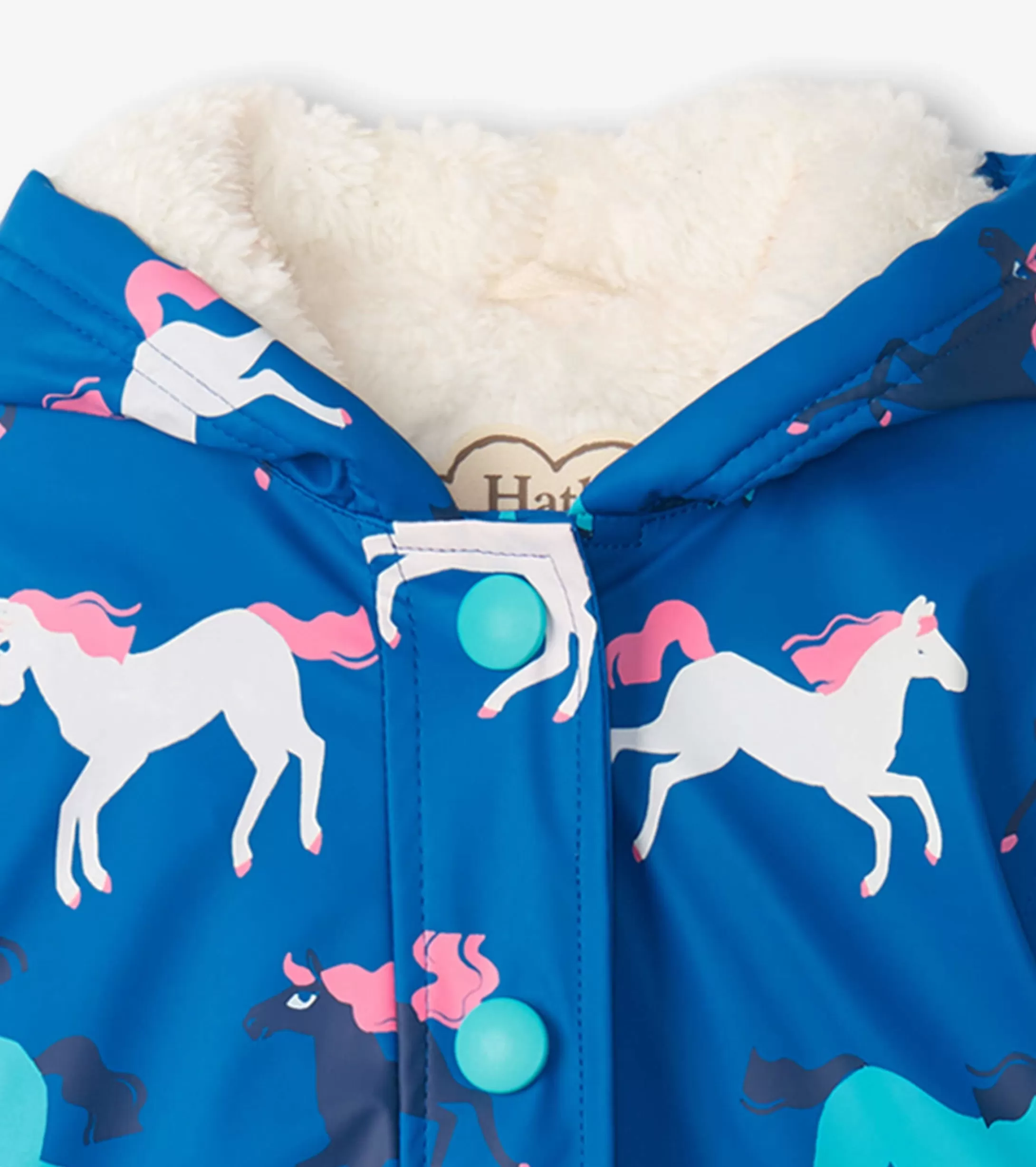 Hatley Girls Prancing Horses Colour Changing Sherpa Lined Button-Up Rain Jack Outlet