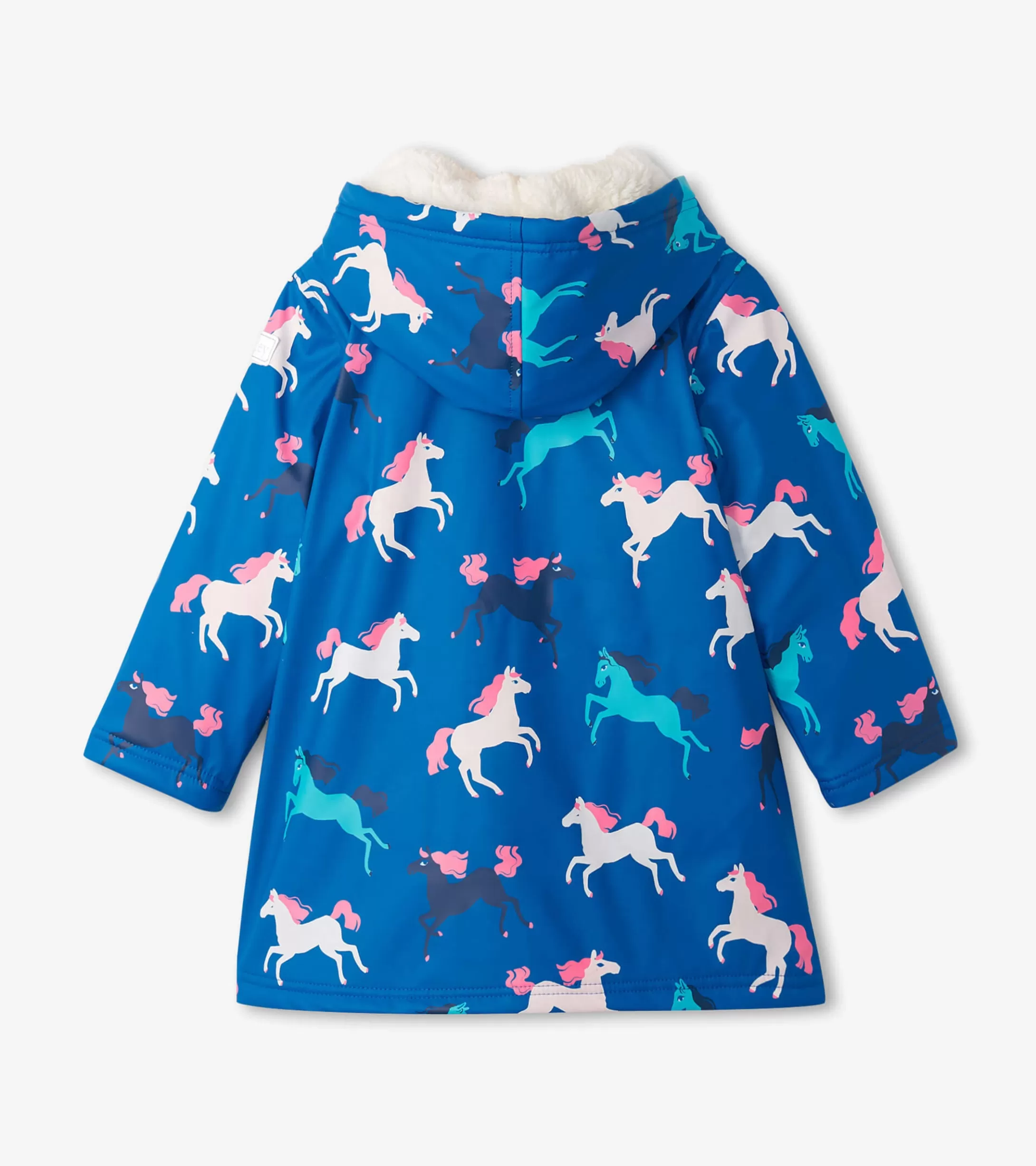 Hatley Girls Prancing Horses Colour Changing Sherpa Lined Button-Up Rain Jack Outlet