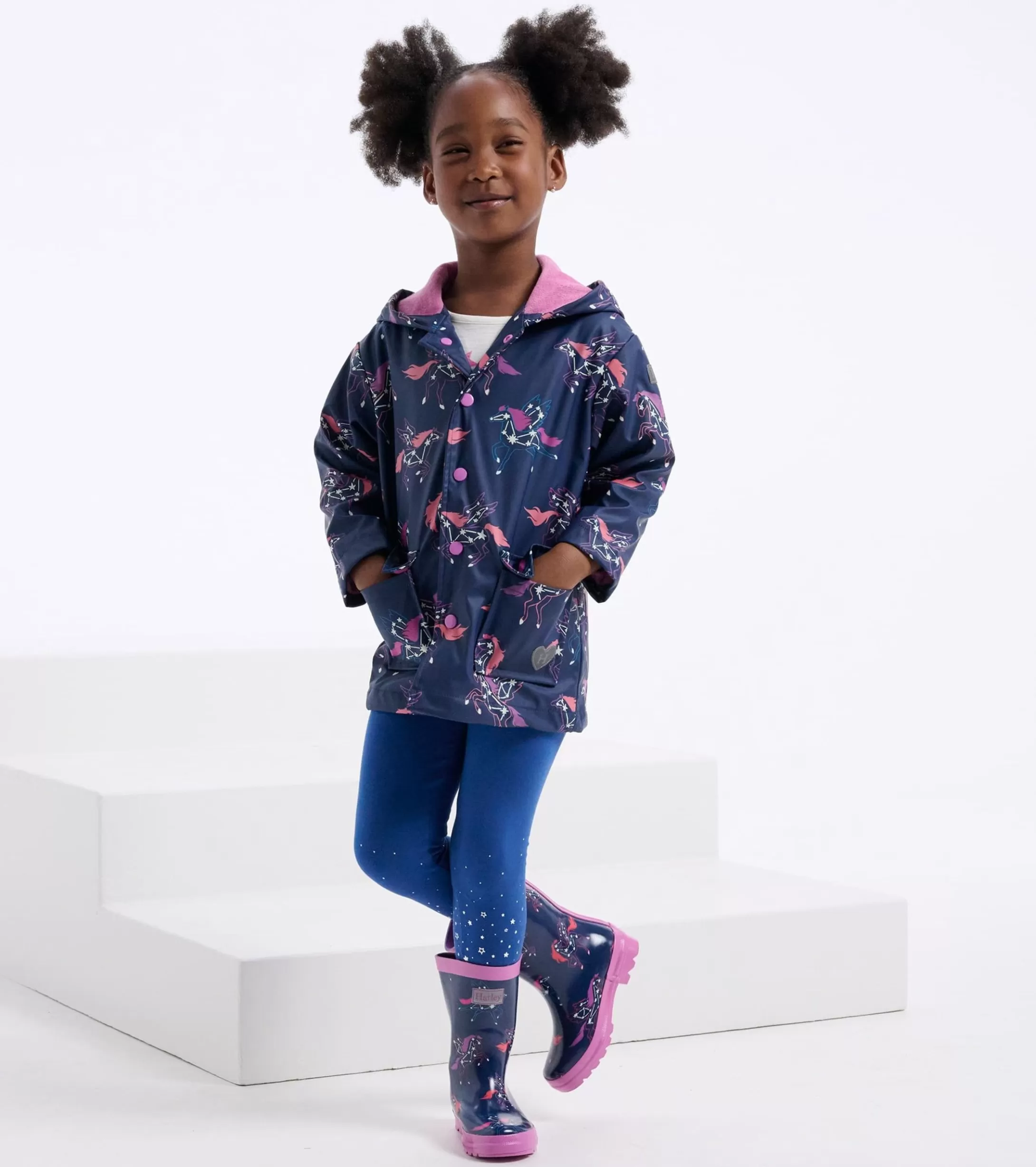 Hatley Girls Unicorn Constellations Colour Changing Button-Up Rain Jacket Best